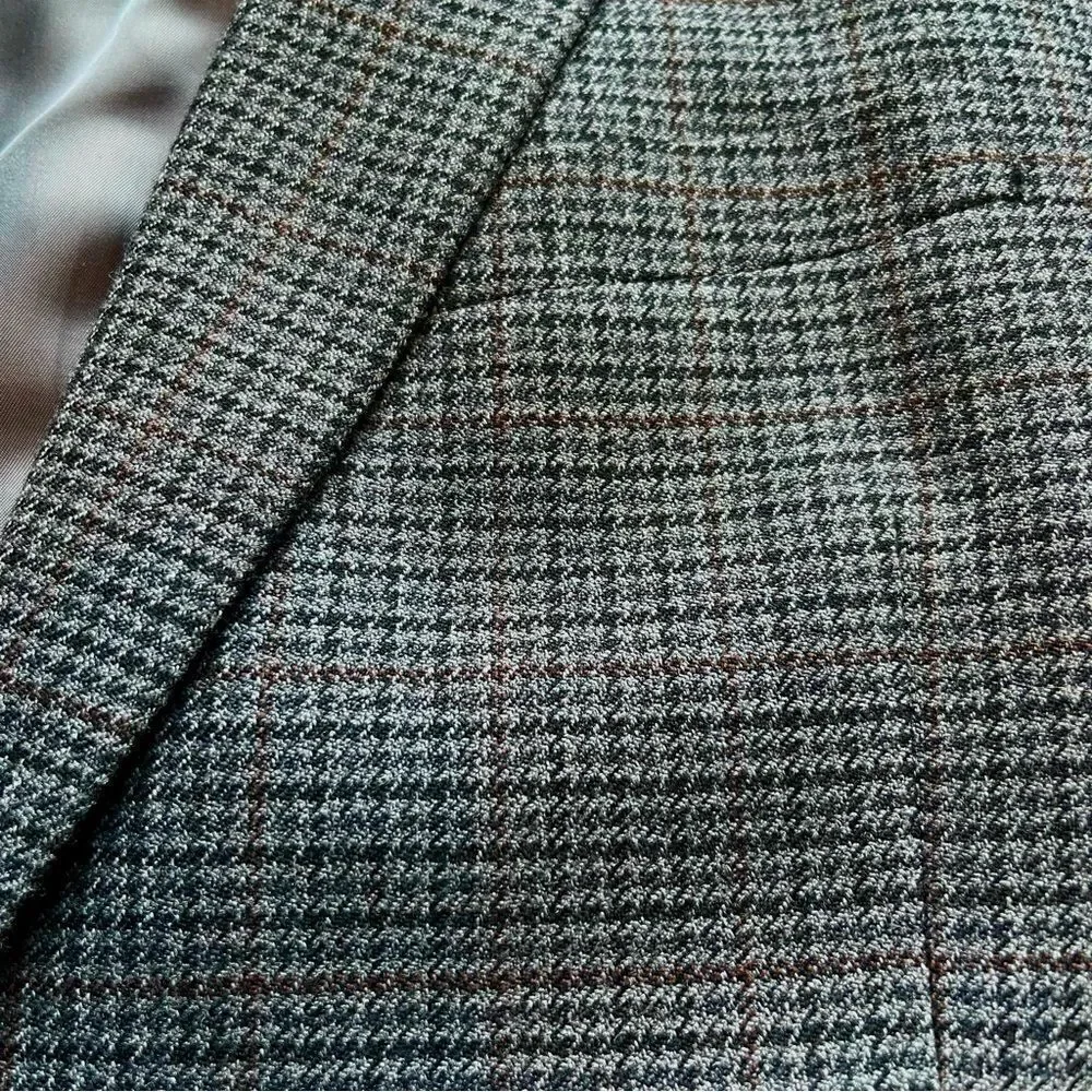 Chaps Men's Wool Sport Coat Black/Brown/Gray Houndstooth Size 44L